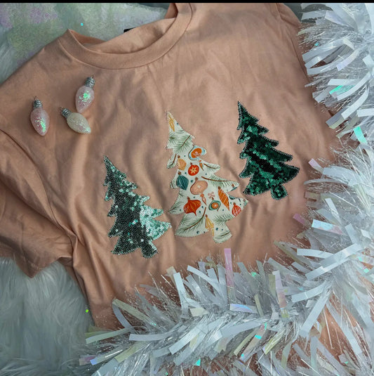 Peach Christmas tree trio