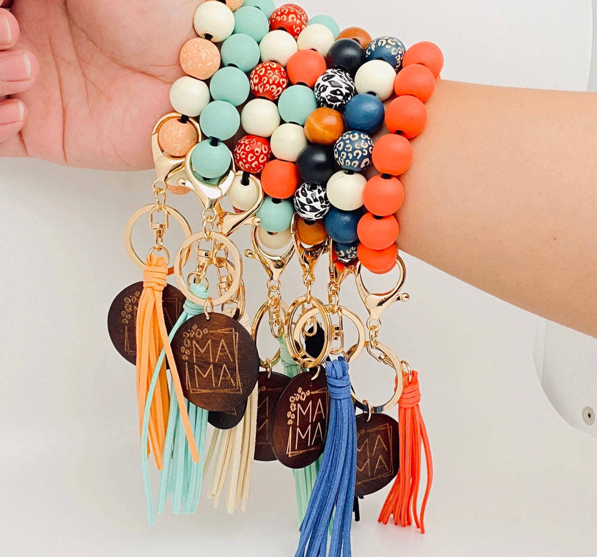 MAMA Charm Wooden Beaded Keychain Bracelet-Yellow - Grace Ann Faith Boutique - Official Online Boutique