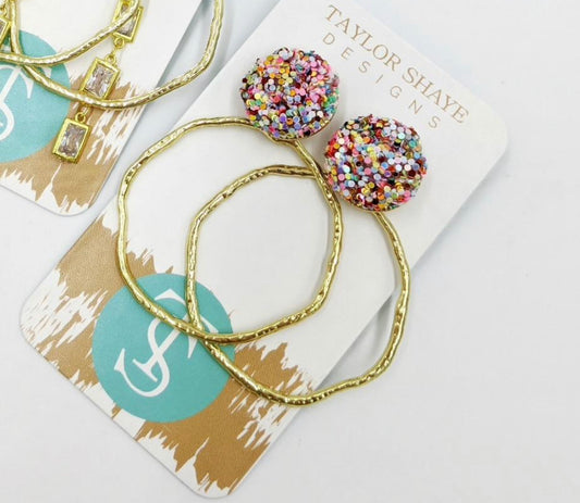 Glitter Top Hoops-Rainbow - Grace Ann Faith Boutique - Official Online Boutique