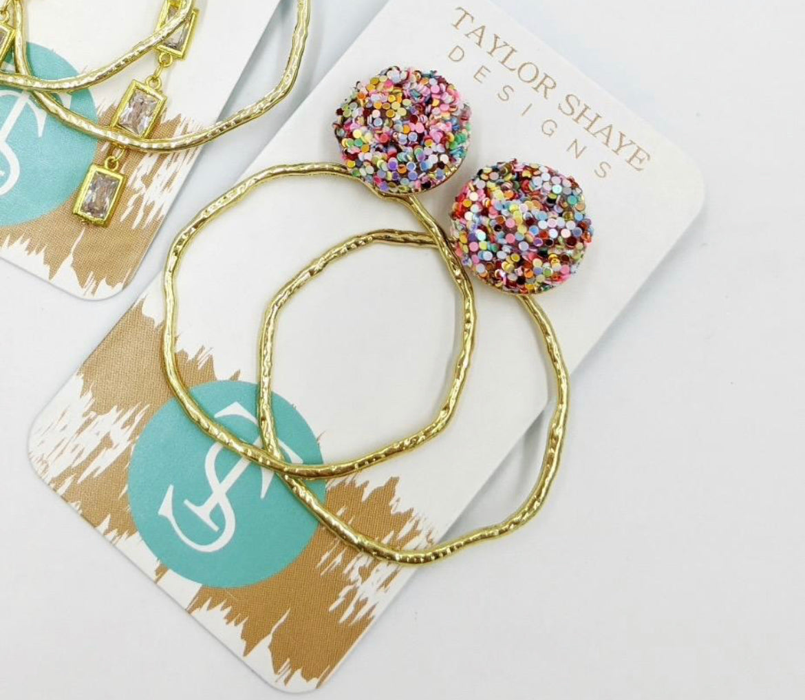 Glitter Top Hoops-Rainbow - Grace Ann Faith Boutique - Official Online Boutique