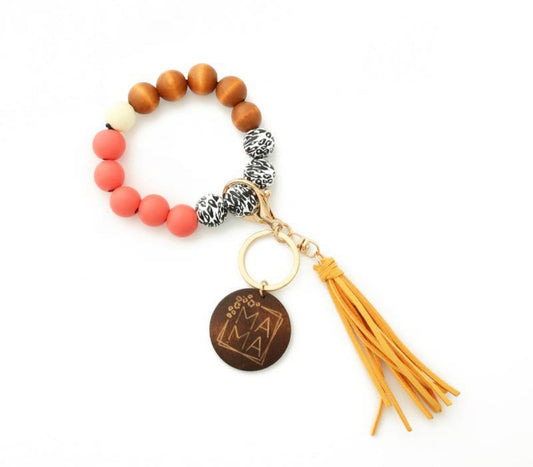 MAMA Charm Wooden Beaded Keychain Bracelet-Yellow - Grace Ann Faith Boutique - Official Online Boutique
