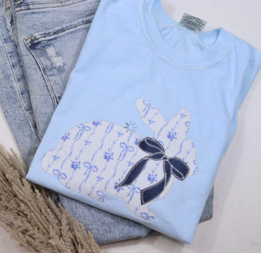 Light Blue Bow Bunny Short Sleeve
