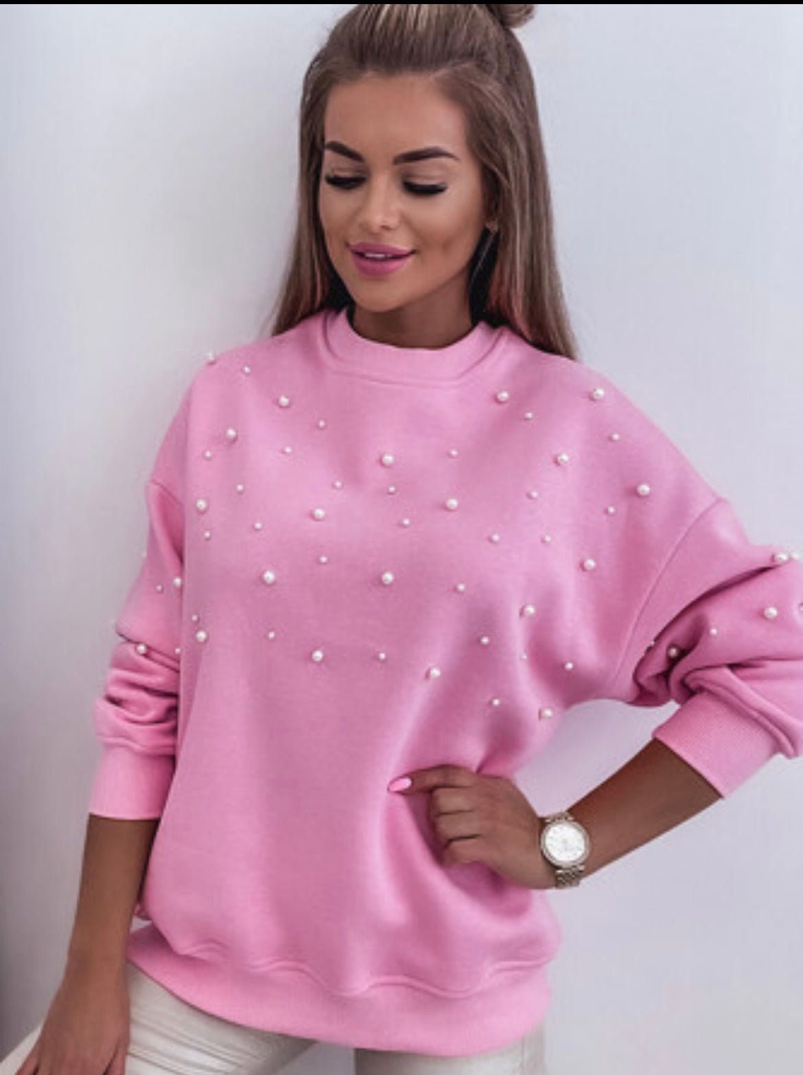Bonbon Pearl Detail Ribbed Crew Neck Sweatshirt - Grace Ann Faith Boutique - Official Online Boutique