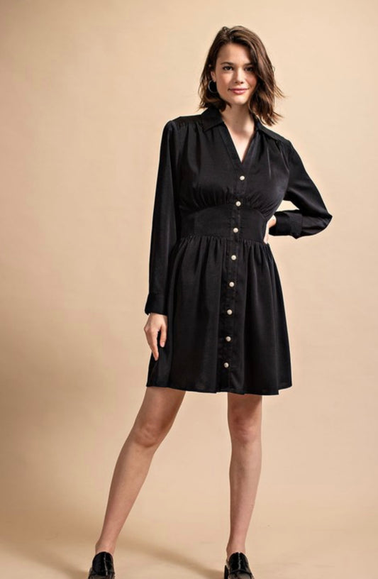 Satin Button Down Shirt Dress With Jeweled Buttons - Grace Ann Faith Boutique - Official Online Boutique