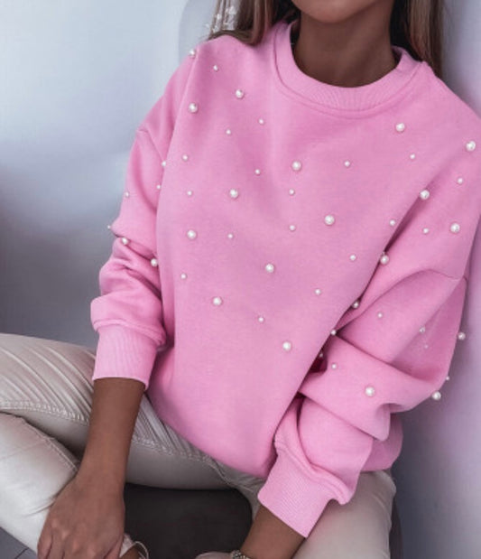 Bonbon Pearl Detail Ribbed Crew Neck Sweatshirt - Grace Ann Faith Boutique - Official Online Boutique