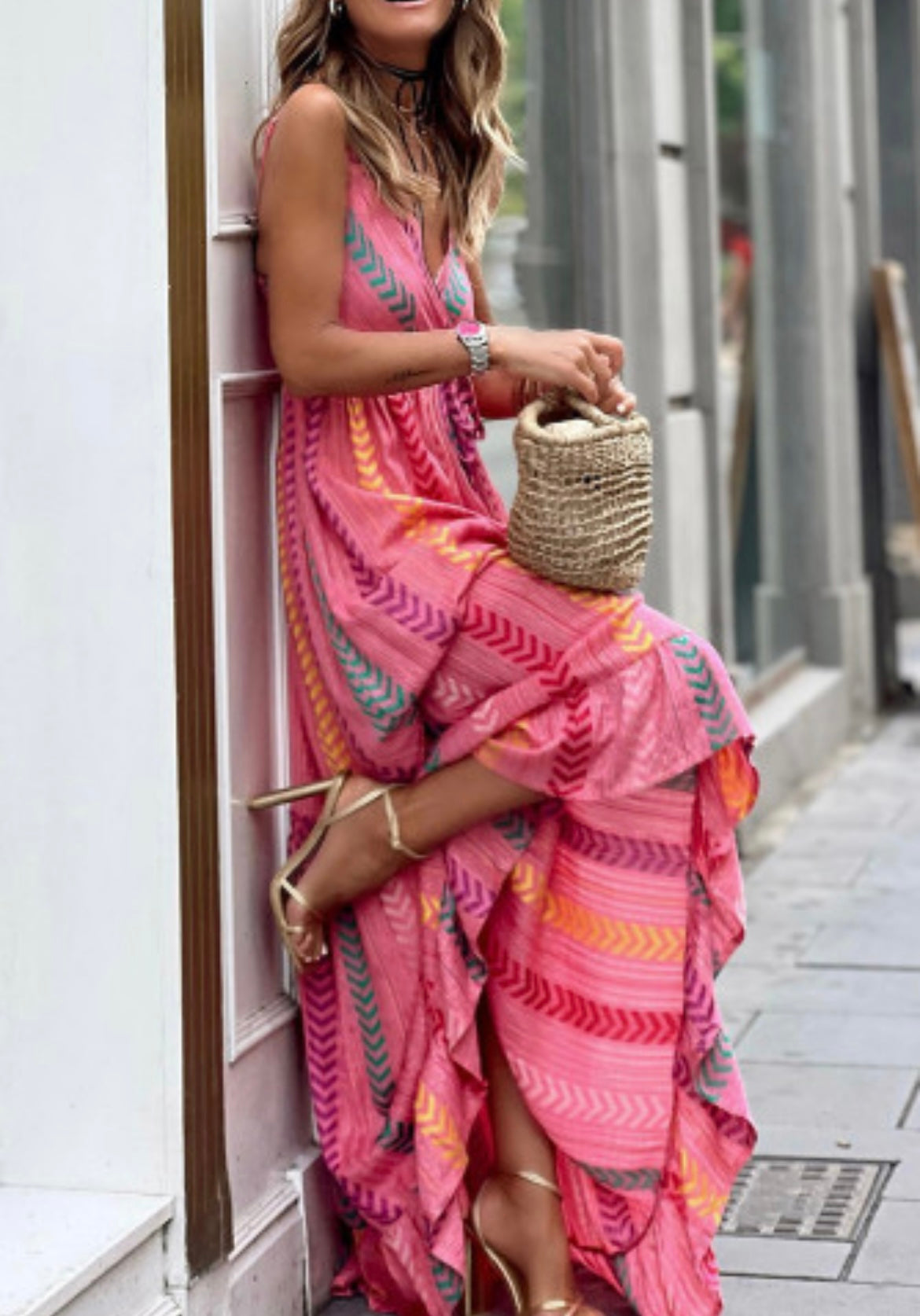 Pink Western Printed Tassel Tie V Neck Wrap Maxi Dress - Grace Ann Faith Boutique - Official Online Boutique