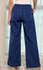 Navy Button Closure Wide Leg Pants With Pockets