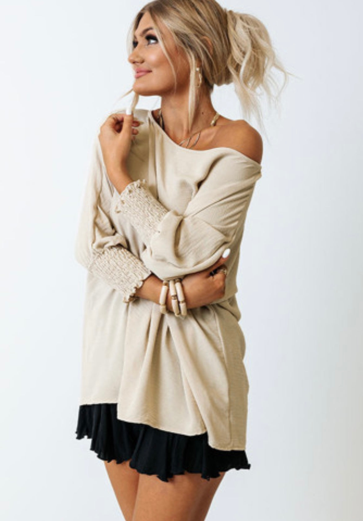 Apricot Smocked Wrist Shift Top - Grace Ann Faith Boutique - Official Online Boutique