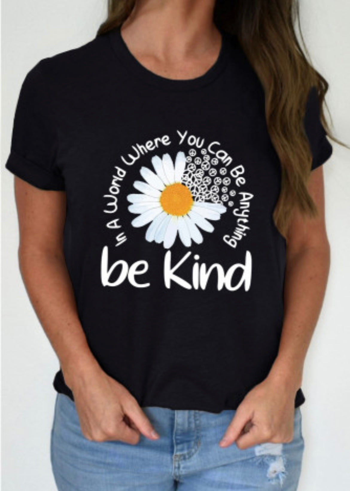 Black be kind Daisy Slogan Print Crewneck Casual Tee - Grace Ann Faith Boutique - Official Online Boutique