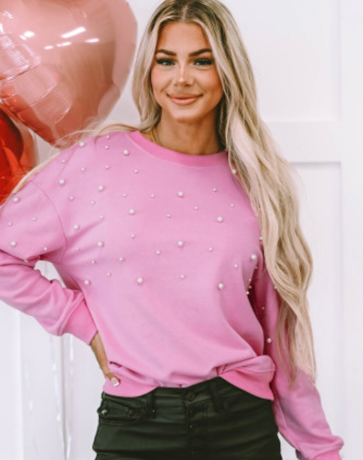 Bonbon Pearl Detail Ribbed Crew Neck Sweatshirt - Grace Ann Faith Boutique - Official Online Boutique