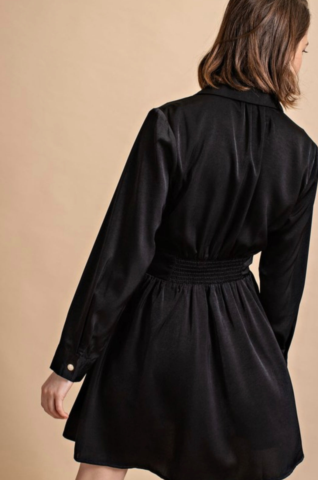 Satin Button Down Shirt Dress With Jeweled Buttons - Grace Ann Faith Boutique - Official Online Boutique