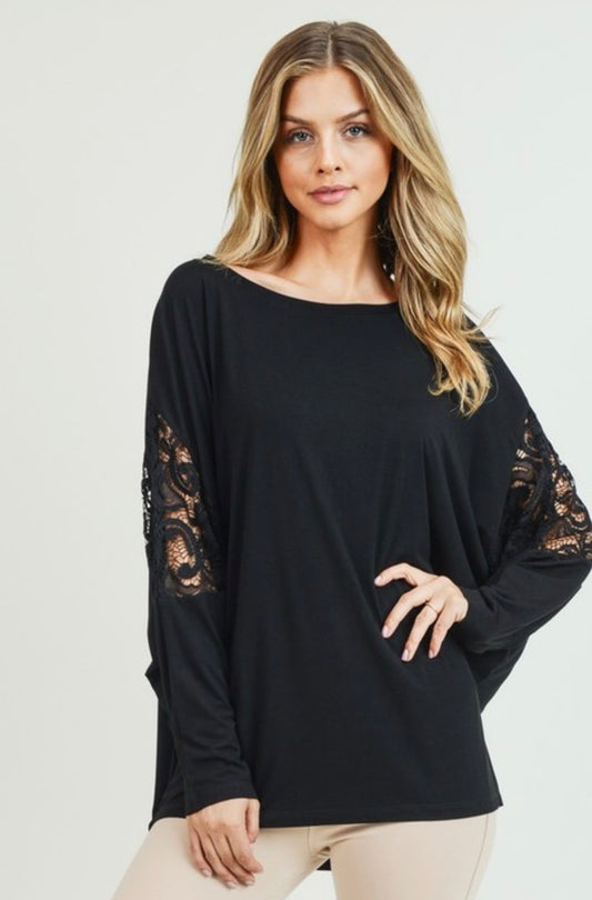 Lace Dolman Sleeve Crewneck Top - Grace Ann Faith Boutique - Official Online Boutique