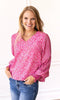 GLAMOUR GAZE PINK TOP WITH SHIMMER SLEEVES - Grace Ann Faith Boutique - Official Online Boutique