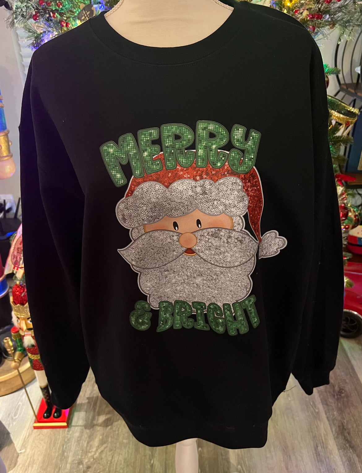 Santa Merry And Bright Sweatshirt - Grace Ann Faith Boutique - Official Online Boutique