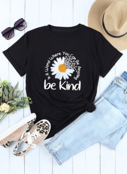 Black be kind Daisy Slogan Print Crewneck Casual Tee - Grace Ann Faith Boutique - Official Online Boutique