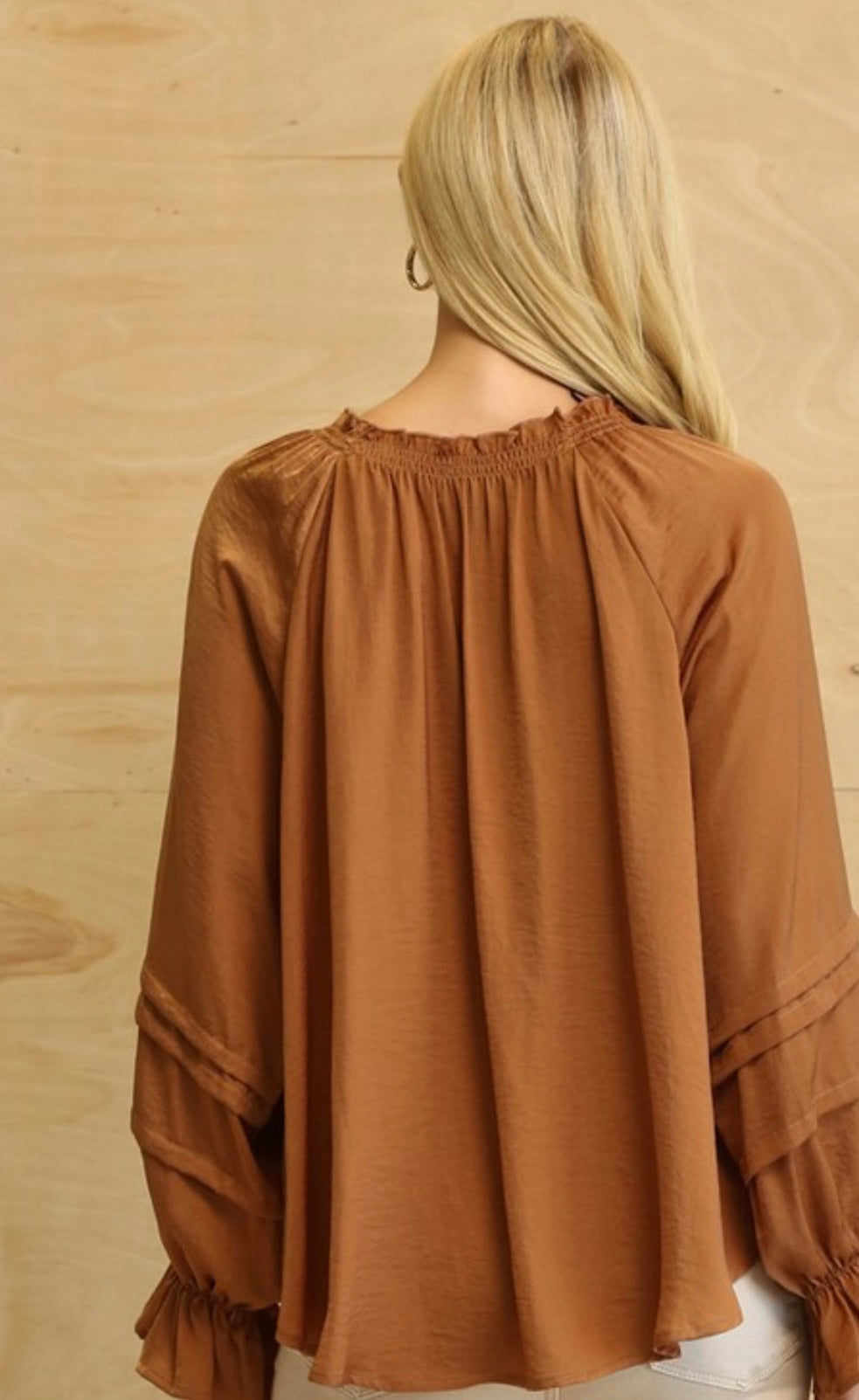 Washed Solid Satin Peasant Top - Grace Ann Faith Boutique - Official Online Boutique