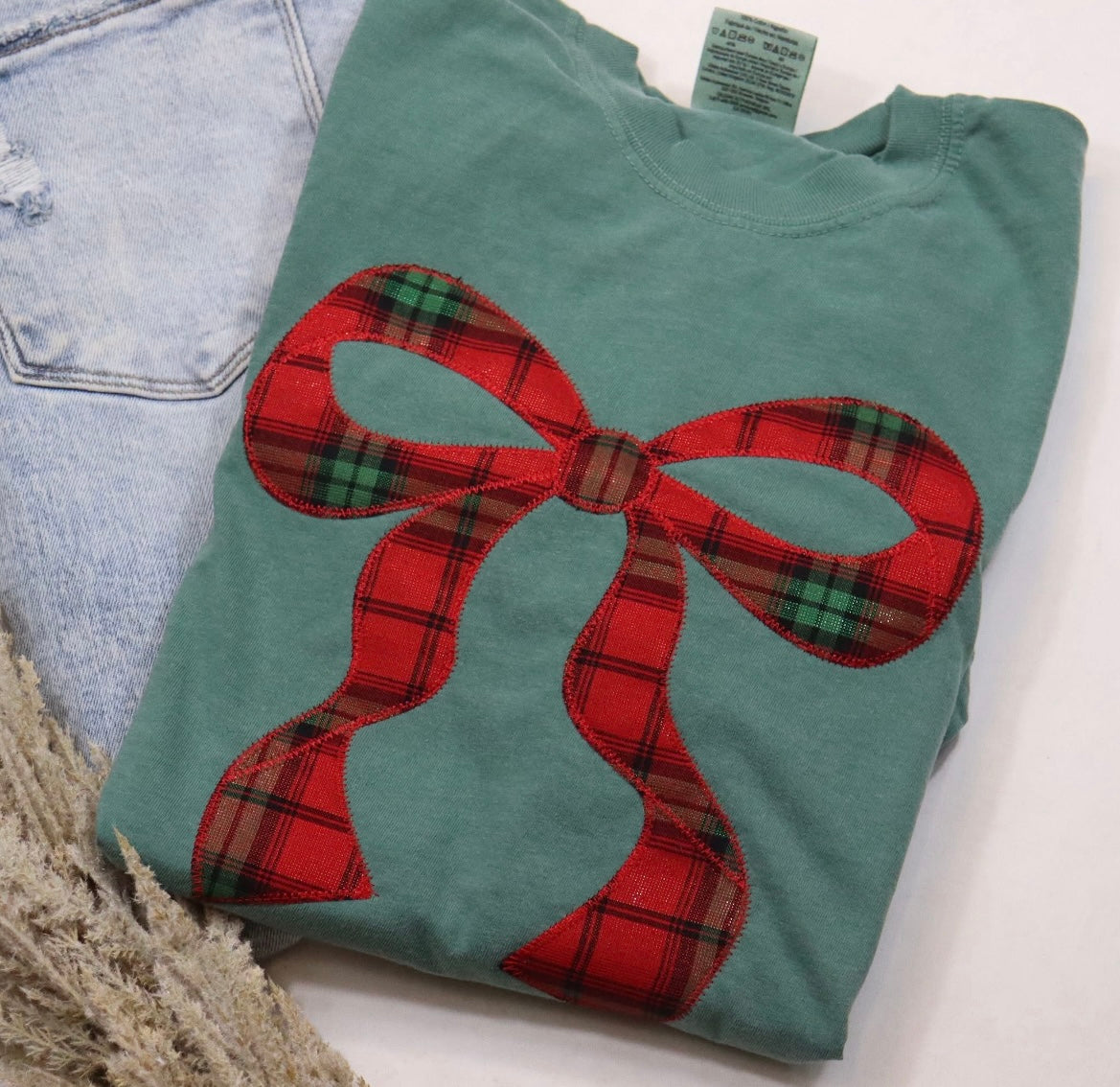 Christmas Plaid Bow Short Sleeve
