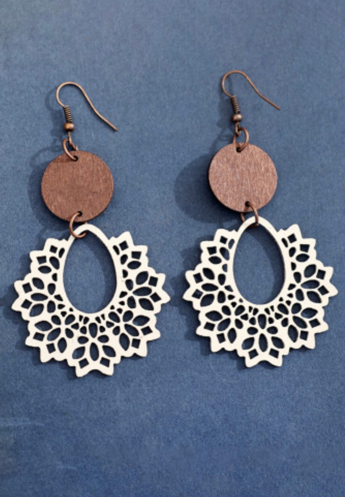 White Hollowed Flower Round Wood Pendant Earrings - Grace Ann Faith Boutique - Official Online Boutique