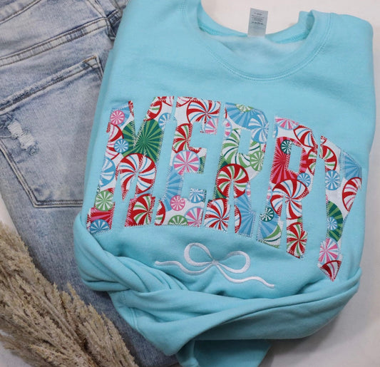 Peppermint Merry With Bow Sweatshirt