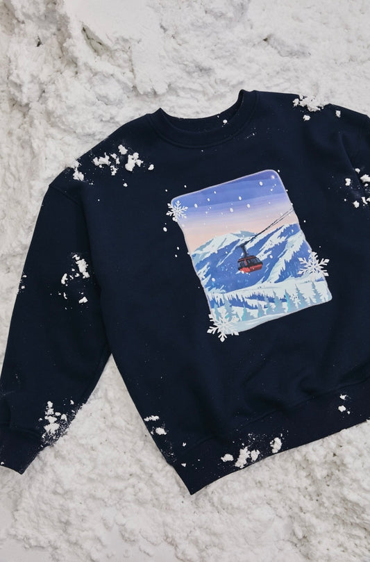 LE LIS Collection Long Sleeve Crew Neck Snow Ski Mountain Graphic Sweatshirt