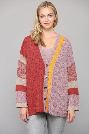 Texture and Color Mixed Sweater Cardigan - Grace Ann Faith Boutique - Official Online Boutique