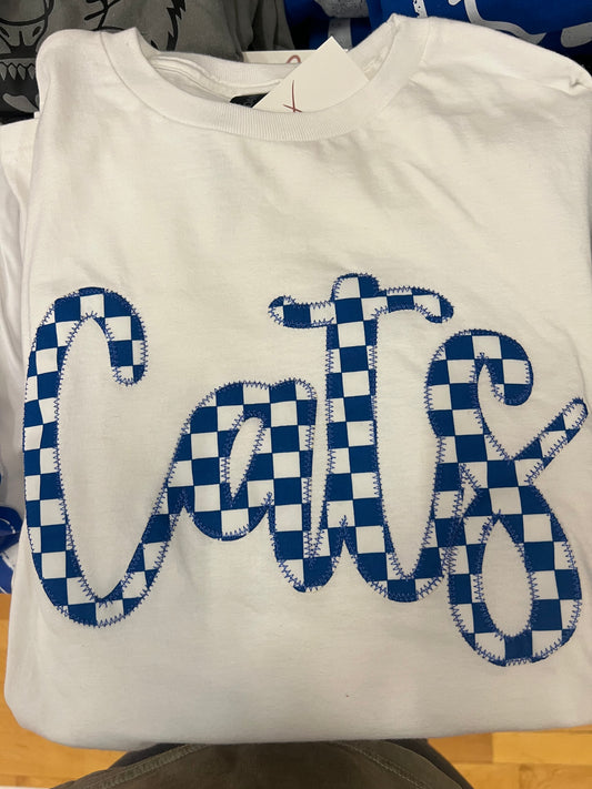 Blue & White Checkerboard Cats Tee