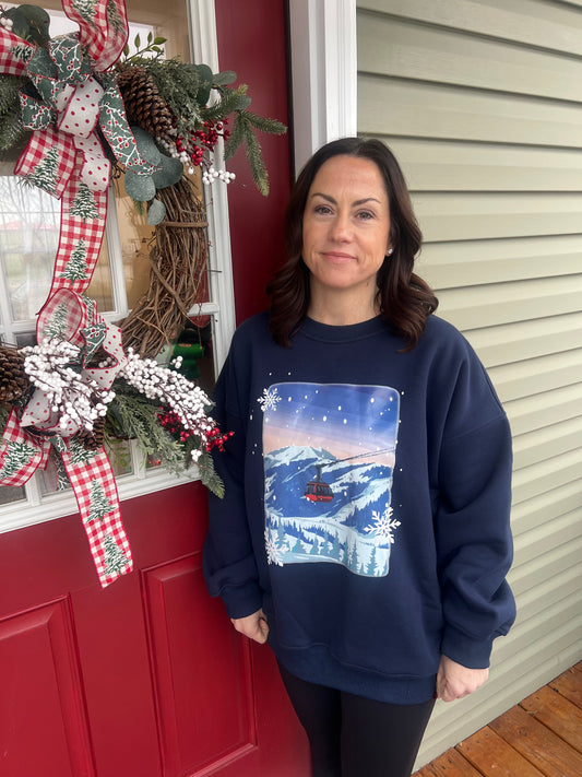 LE LIS Collection Long Sleeve Crew Neck Snow Ski Mountain Graphic Sweatshirt