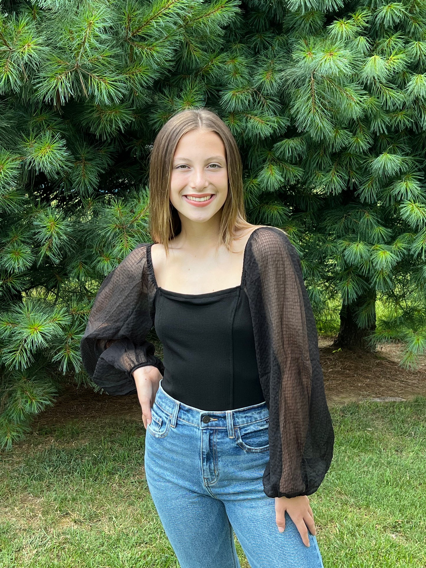 Black Ribbed Square Neck top - Grace Ann Faith Boutique - Official Online Boutique