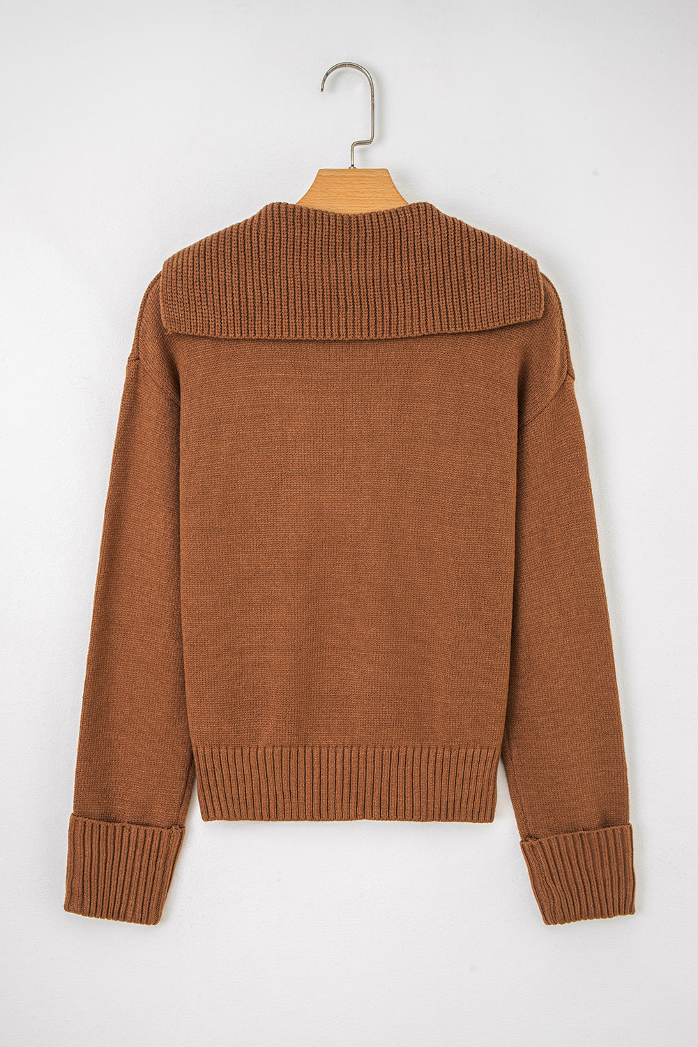 Chestnut Collared V Neck Ribbed Edge Sweater