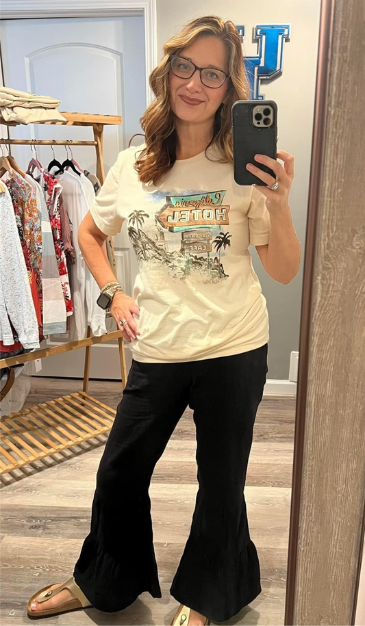 Black Textured High Waist Ruffled Bell Bottom Pants - Grace Ann Faith Boutique - Official Online Boutique