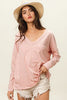 BiBi Exposed Seam V-Neck Long Sleeve T-Shirt - Grace Ann Faith Boutique - Official Online Boutique
