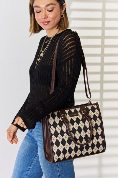 David Jones Argyle Pattern PU Leather Handbag - Grace Ann Faith Boutique - Official Online Boutique