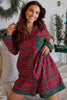 Red Plaid Contrast Patched Christmas Holiday Long Sleeve Shirt and Short 2pcs Pajama Set