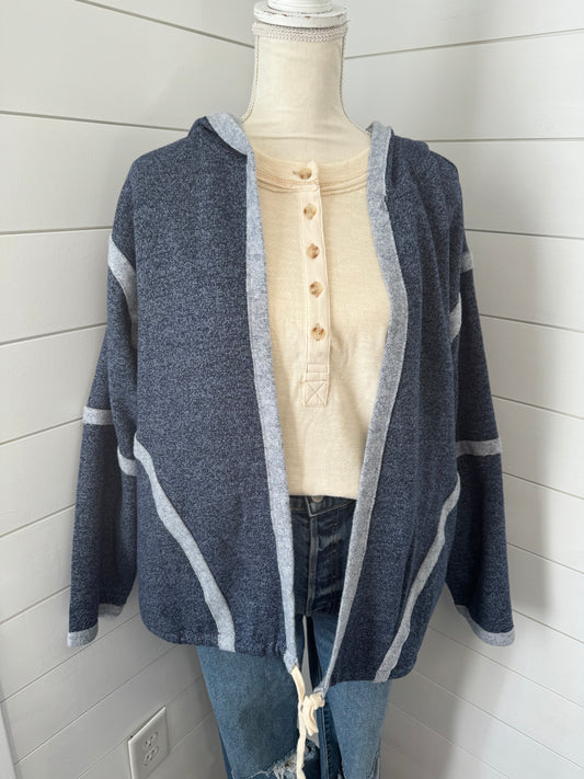 Denim Hooded Open Front Cardigan