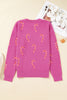 Sachet Pink Christmas Candy Cane Holiday Drop Shoulder Sweater