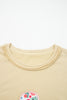 Pale Khaki Floral Applique Baggy Pullover Sweatshirt