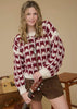 Burgundy Contrast Square Knit Sweater