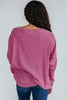 Mist Green Waffle Knit Patchwork Long Sleeve Loose Top