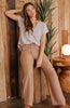 Tan Wide Leg Drawstring Cargo Pants