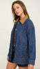 Stripe Denim Jacket With Corduroy Collar