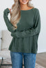 Mist Green Waffle Knit Patchwork Long Sleeve Loose Top