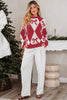 Red Bow Print 2-tone Rhombus Knit Loose Sweater