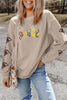 Smoke Gray Corded Ribbed Thanksgiving Turkey Sequin Patched Sleeve gobble Baggy Sweatshirt