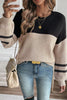 Medium Grey Color Block Knit Striped Sleeve Detail Casual Sweater