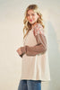 Heimish Beige Solid and Floral Contrast Long Sleeve Top