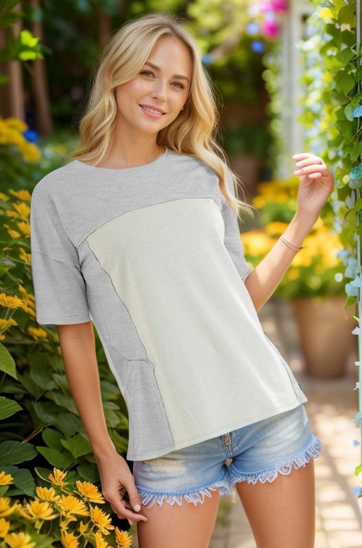 HEIMISH SHORT SLEEVE ROUND NECK SOLID CONTRAST TOP