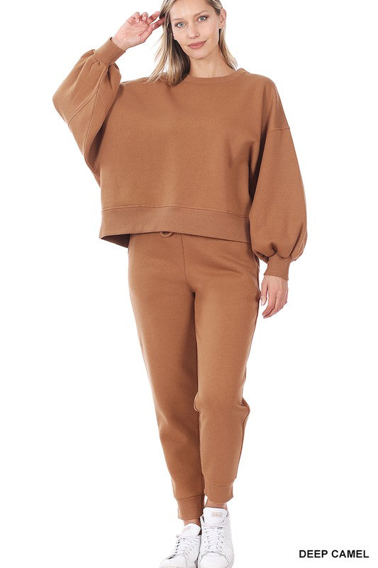 BALLOON SLEEVE SWEATSHIRT & SWEATPANTS SET - Grace Ann Faith Boutique - Official Online Boutique 