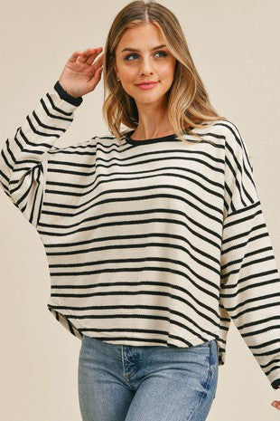 Ivory and Black Round Neck Stripe Top - Grace Ann Faith Boutique - Official Online Boutique 