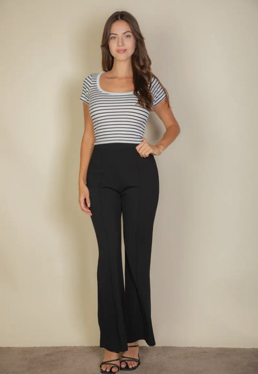 Black Crepe High Waisted Flare Pants