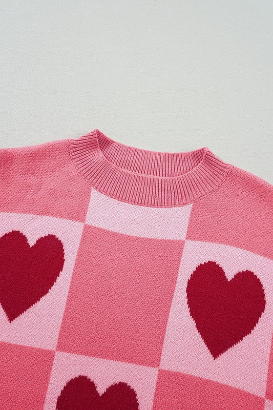 Pink Plus Size Love Heart Block Valentine Sweater